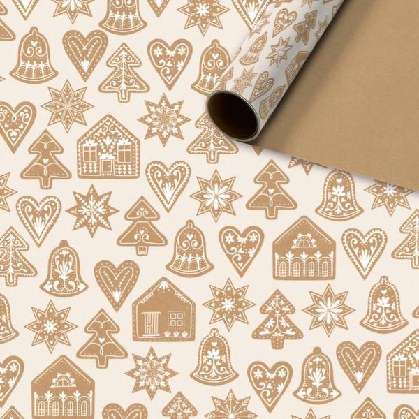 Inpakpapier - Kerst illustraties traditioneel wit | 70 cm breed