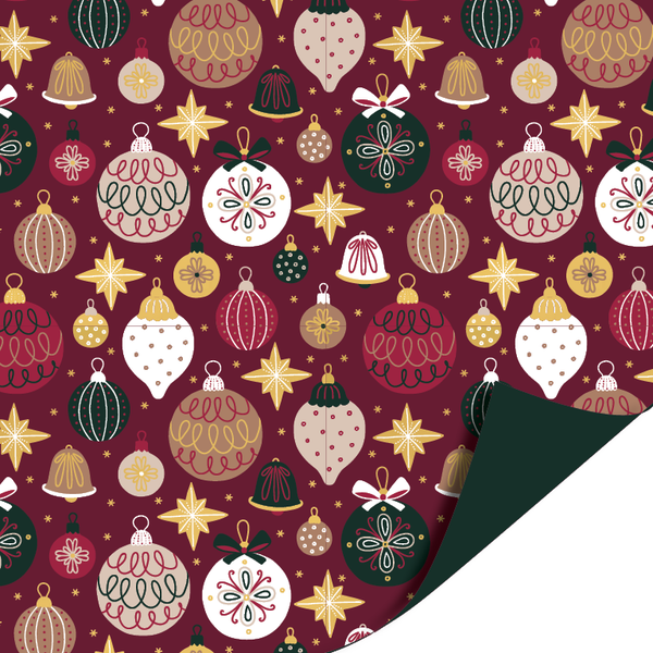 Inpakpapier - Kerst ornamenten bordeaux | 30 cm breed