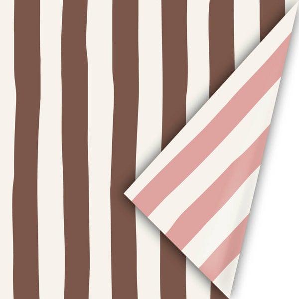 Inpakpapier - Lazy stripes bruin/roze | 50 cm breed