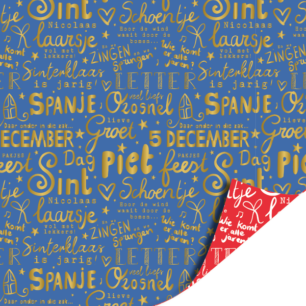 Inpakpapier - Letter pret Sint blauw | 70 cm breed