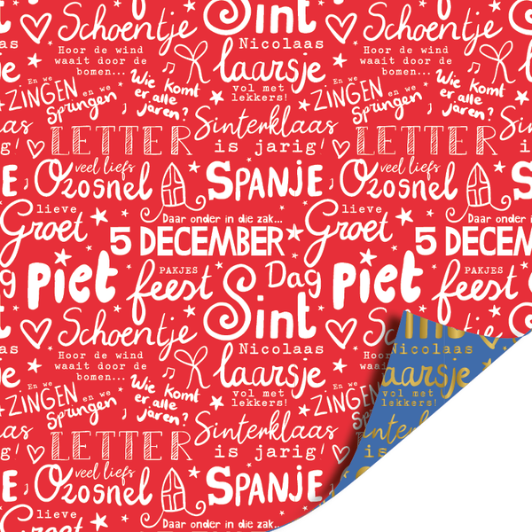 Inpakpapier - Letter pret Sint rood | 70 cm breed