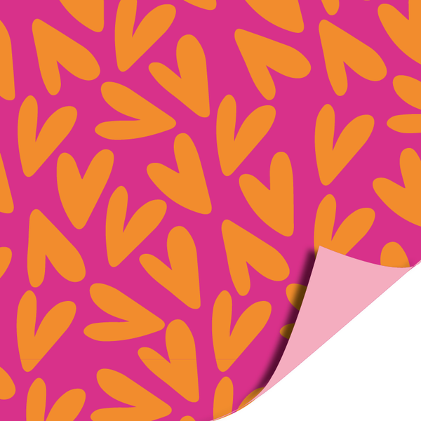 Inpakpapier - Lovely hearts roze/oranje | 30 cm breed