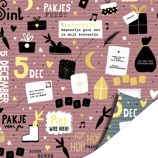 Inpakpapier - Pakjesfeest salie/blush | 50 cm breed