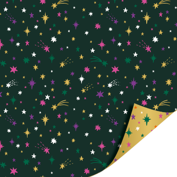 Inpakpapier - Shiny stars groen | 70 cm breed