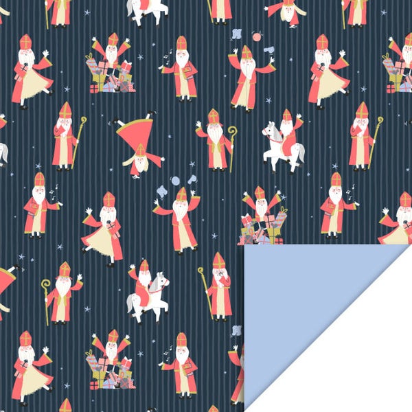 Inpakpapier - Sint acrobaat donkerblauw | 70 cm breed