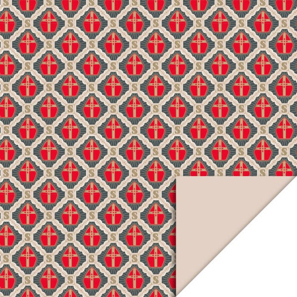Inpakpapier - Sint mijter blauw/beige | 70 cm breed