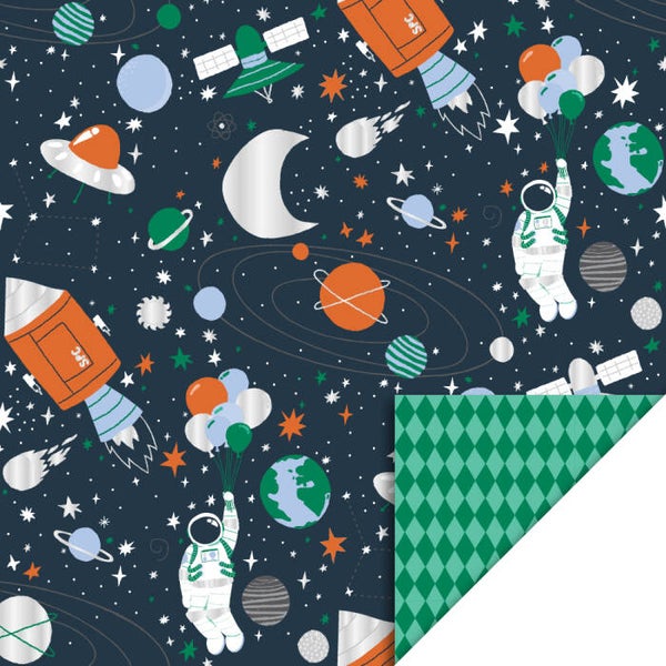 Inpakpapier - Space / harlequin groen | 70 cm breed