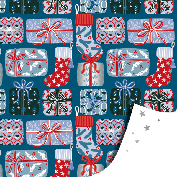 Inpakpapier - X-mas gifts blauw | 70 cm breed
