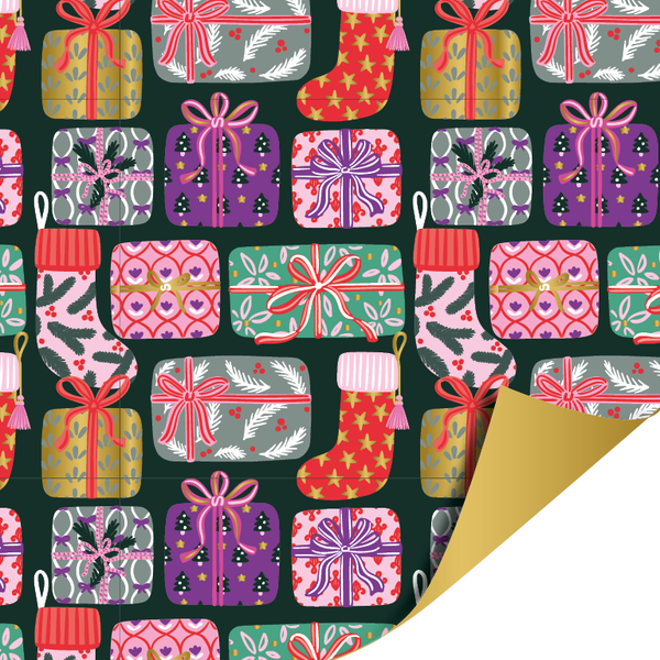 Inpakpapier - X-mas gifts groen | 70 cm breed