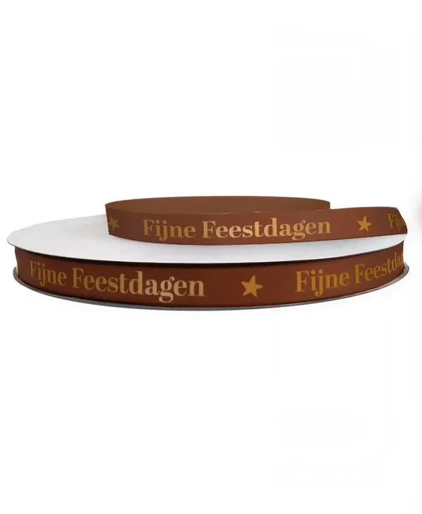 Lint - Satijn Fijne feestdagen bruin/koper