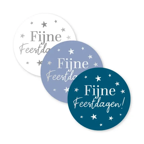Sticker - Fijne feestdagen blauw/zilver (5 stuks)