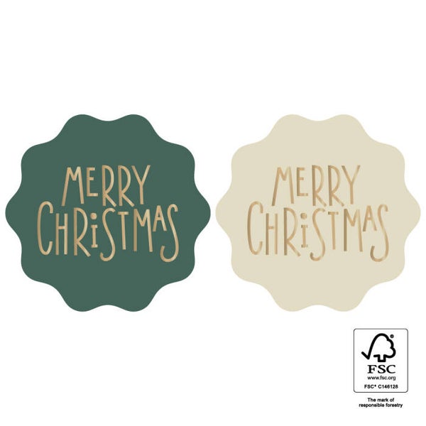 Sticker - Merry christmas groen/biscuit (6 stuks)