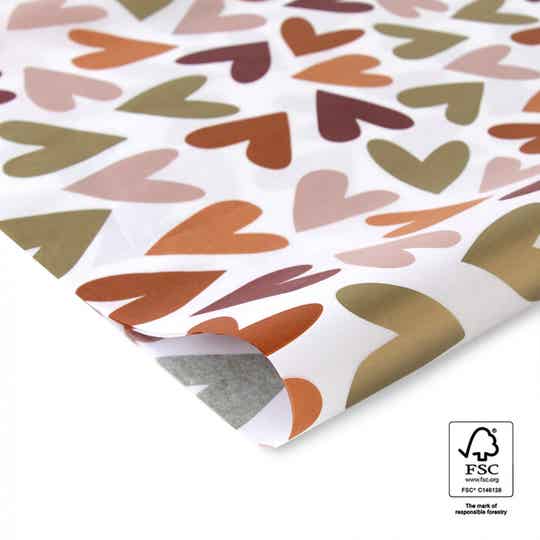 Vloeipapier - Hartjes roze/goud