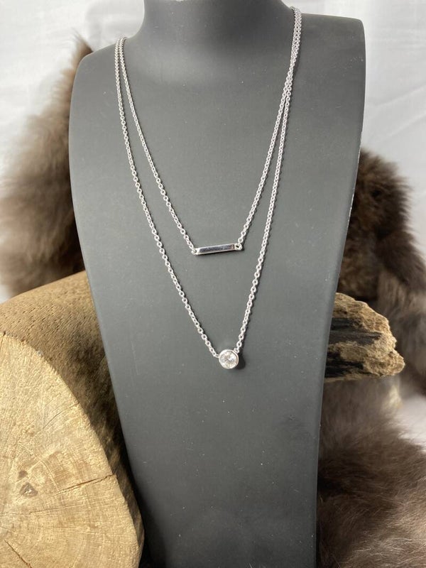 Dubbel collier met balkje en zirkonia