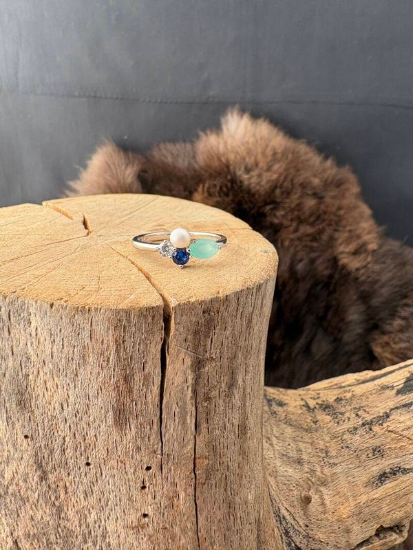 Ring met gekleurde zirkonia en zoetwater parel 1338526