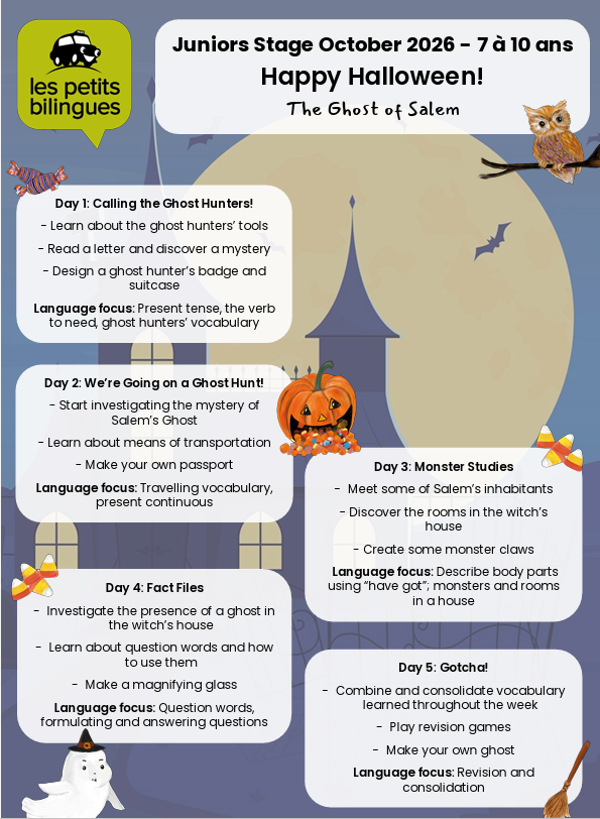 Stages vacances 7-10 ans - 26/10 au 30/10 - 4 jours