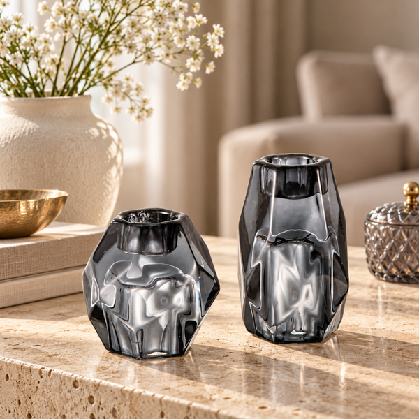 OTELIA Lysestake glass s/2 D6/5,3 H6/8 cm grey