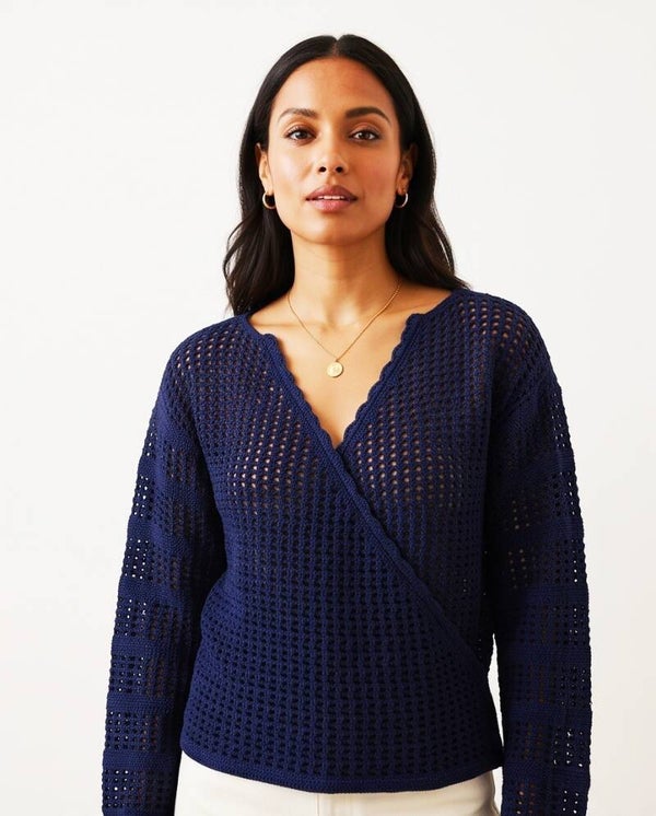 Pull effet cache-coeur "NUIT" - Pièce unique - 100% coton