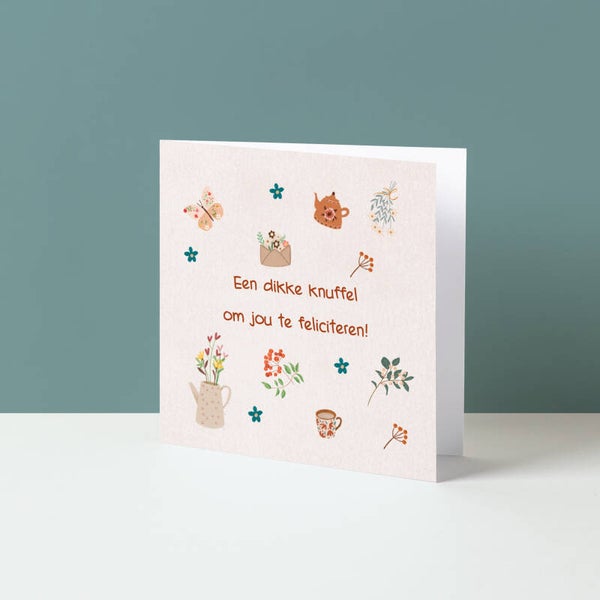 Wenskaart "Een dikke knuffel om je feliciteren!"