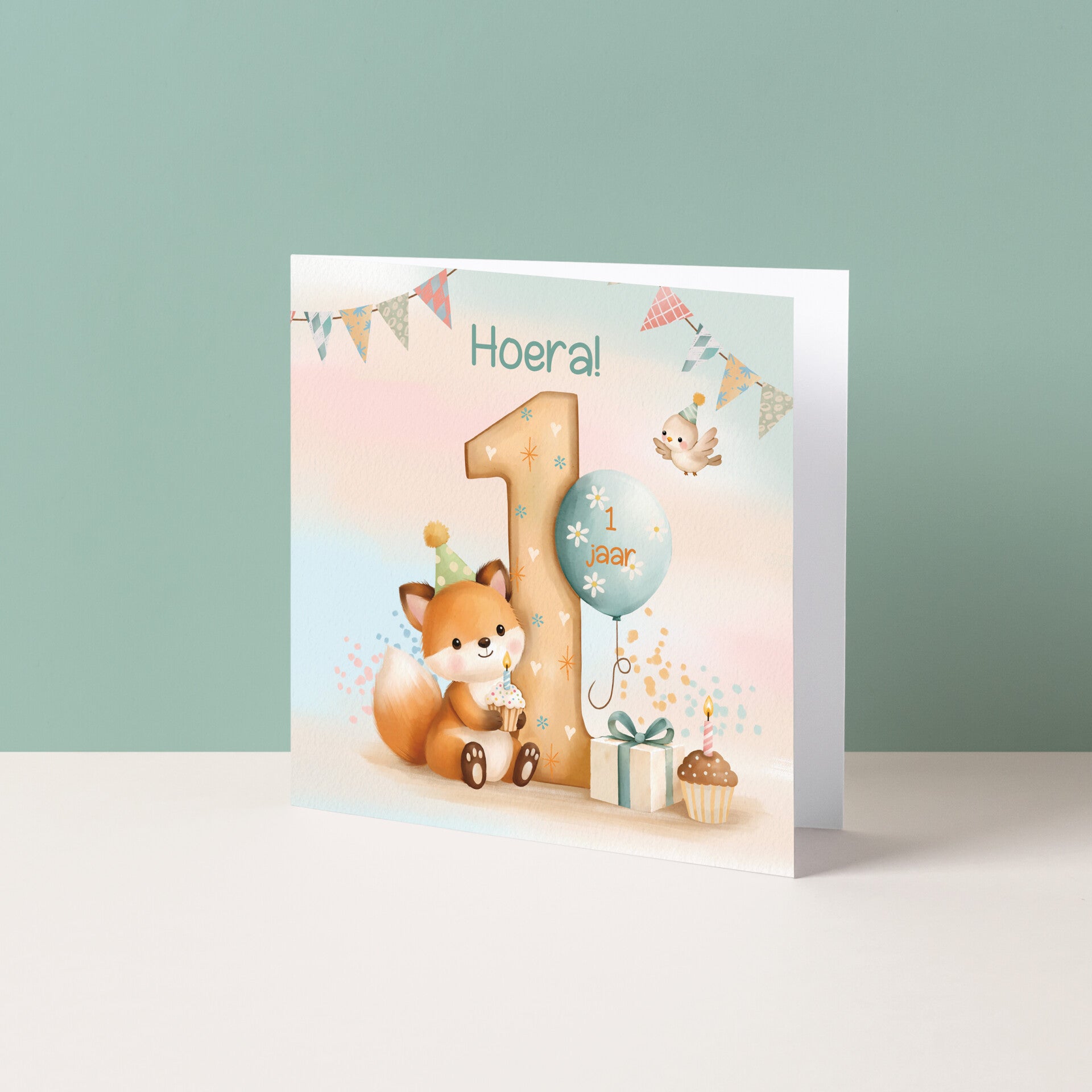 Wenskaart "Hoera 1 jaar!"