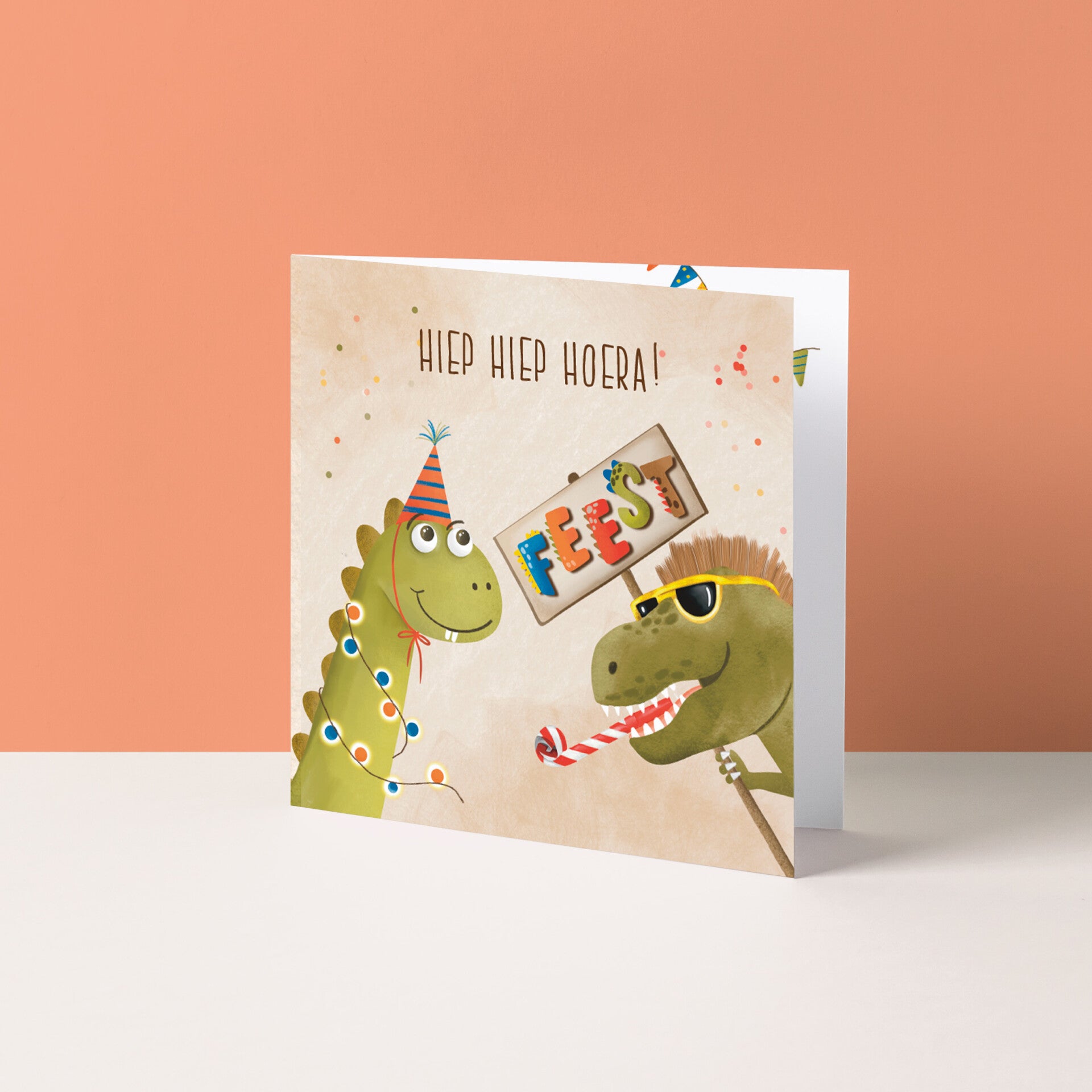 Wenskaart "Hiep Hiep Hoera, feest!"
