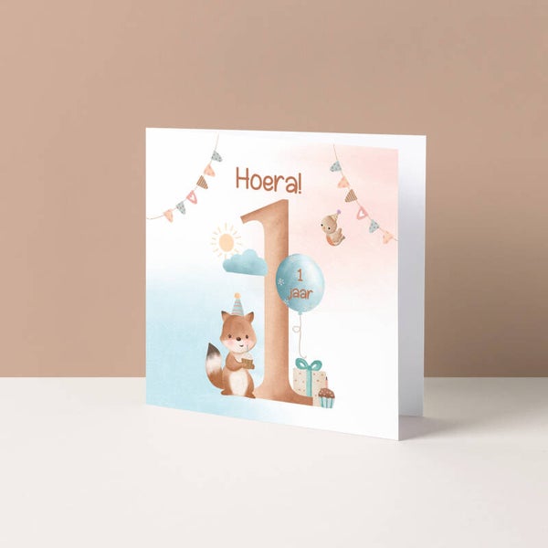 Wenskaart "Hoera 1 jaar!"