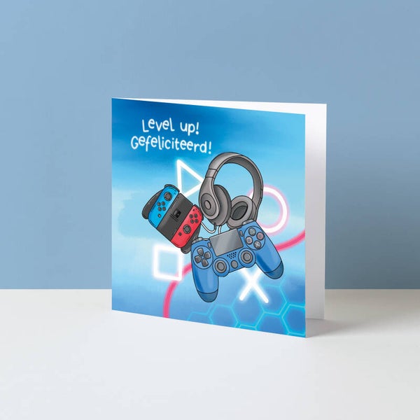 Wenskaart "Level up! Gefeliciteerd!"