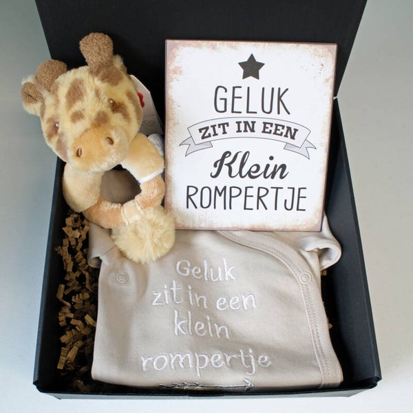Giftbox Geluk zit in een klein rompertje