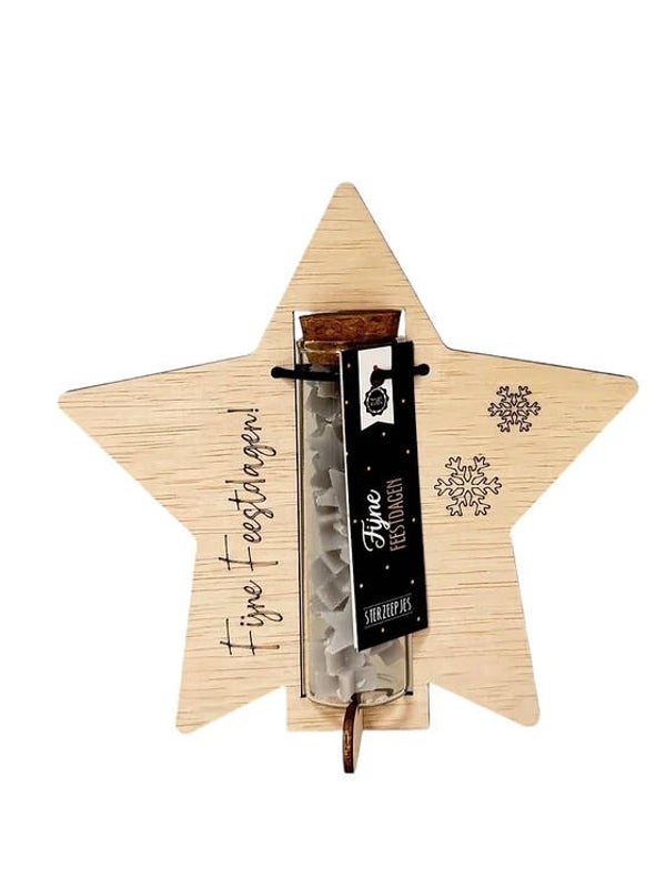 Houten kerstster met ster zeepjes
