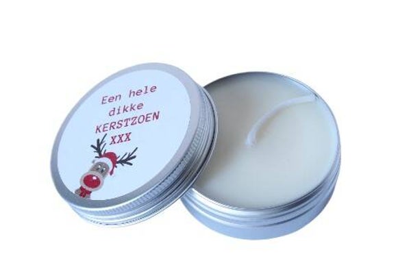Kaarsje in blik 60ml 'Een hele dikke kerstzoen xxx'