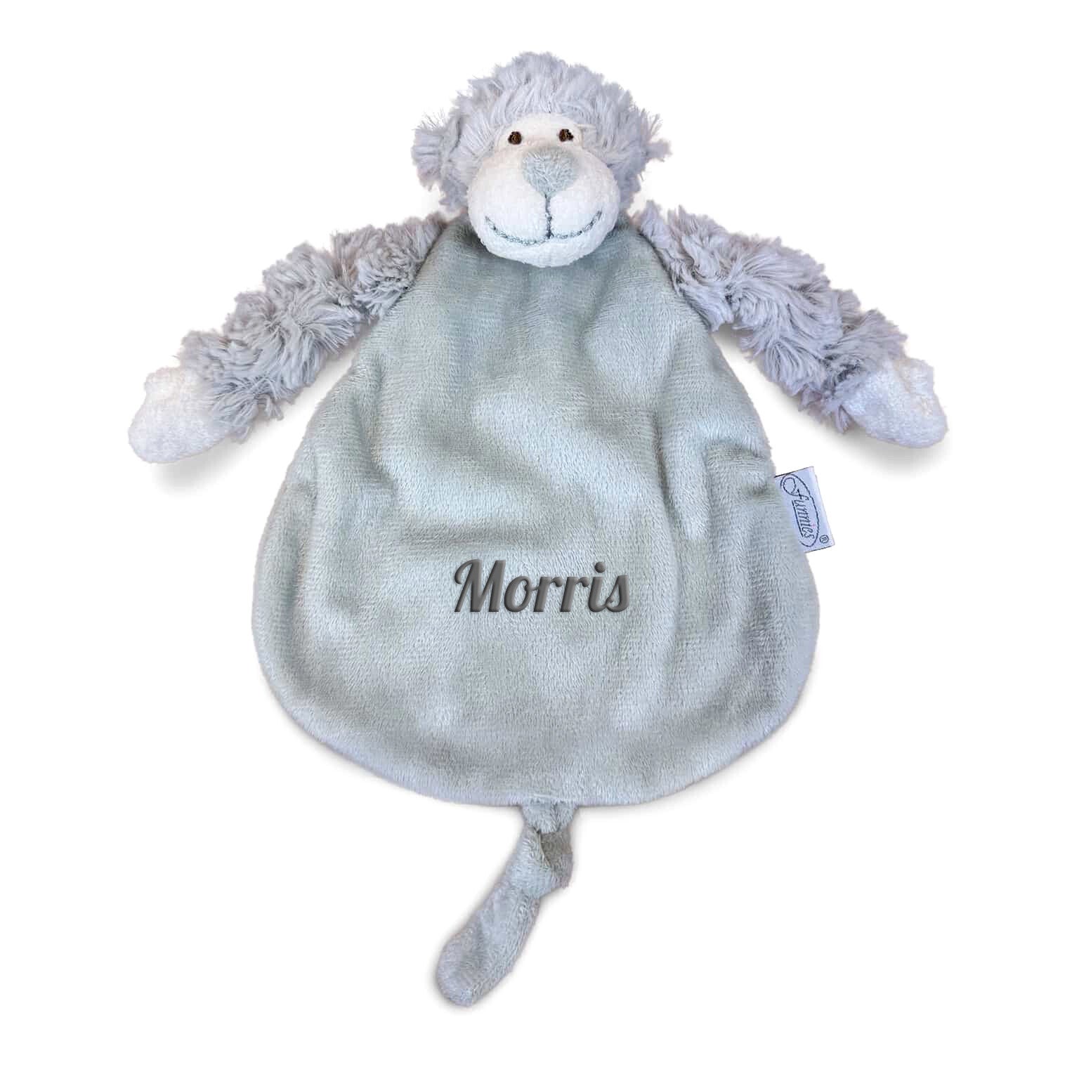 Knuffeldoekje slingeraap grey met naam
