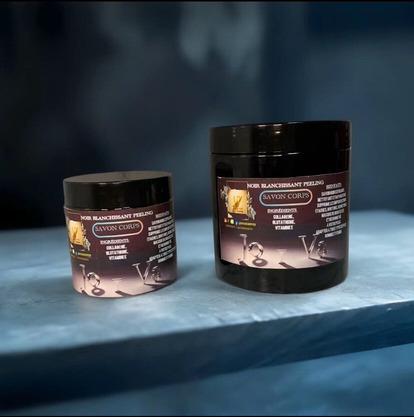 SAVON NOIR ECLAIRECISSANT PEELING 200ml - Ce savon noir est conçu pour exfolier, nettoyer et réparer votre peau. Il supprime les imperfections, les taches, les boutons, les vergetures et le masque de grossesse.