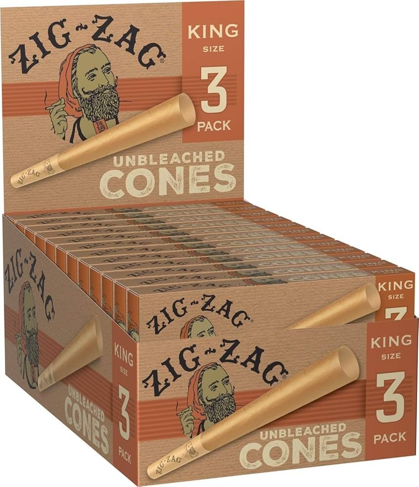 ZIG ZAG UNBLEACHED CONES KING SIZE (1PK-24CT DISPLAY BOX) PRE PRICED 99c