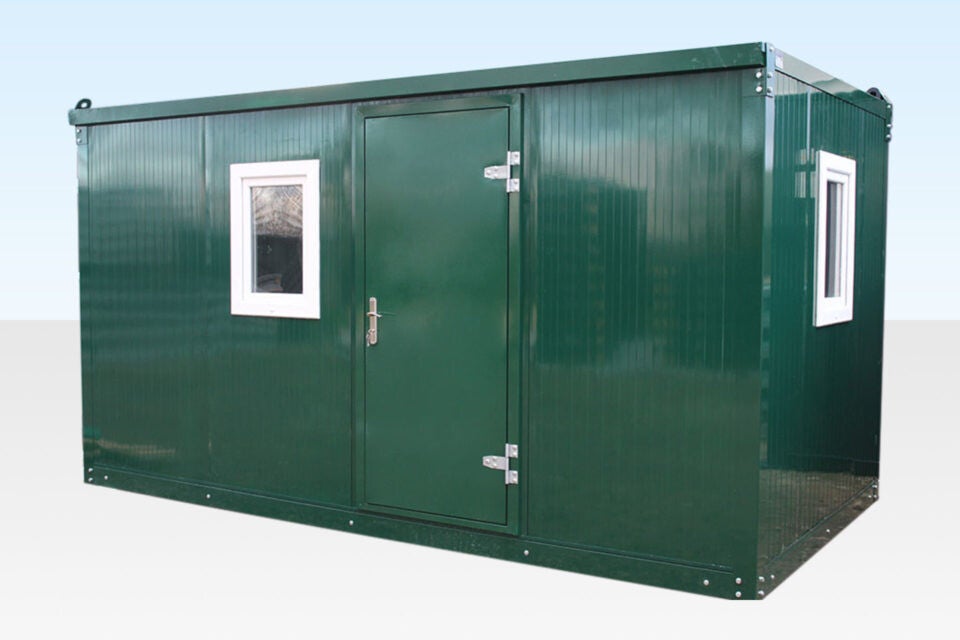 4,3 m x 2,3 m Bürokabine, flach verpackt