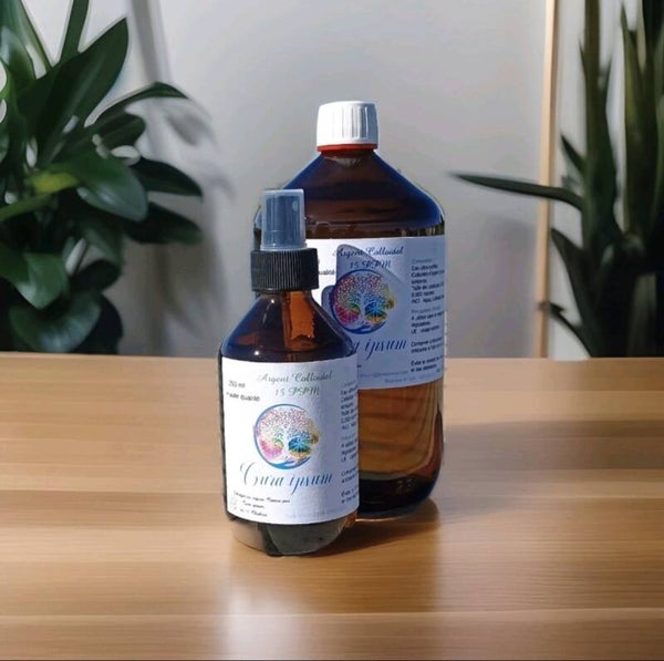 Argent colloïdal 15ppm - Lot: 1 litre + 250 ml spray - Haute qualité - Cura ipsum