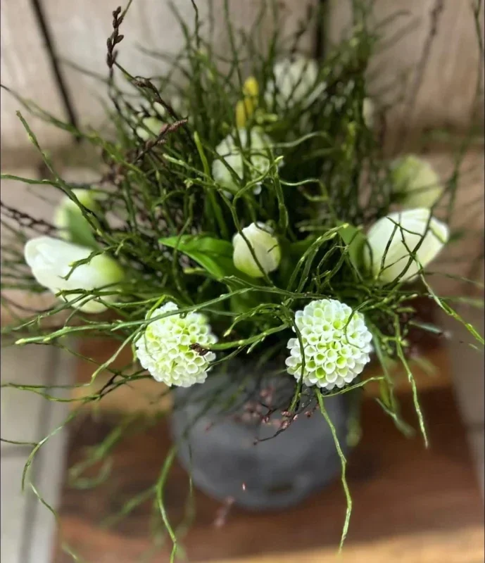 Zijden Tulpen/Dahlia boeketje:  wit