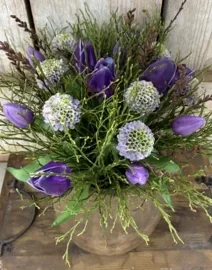 Zijden Tulpen/Dahlia boeketje:  boeket paars