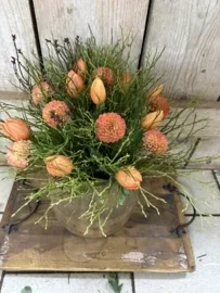 Zijden Tulpen/Dahlia boeketje:  boeket oranje