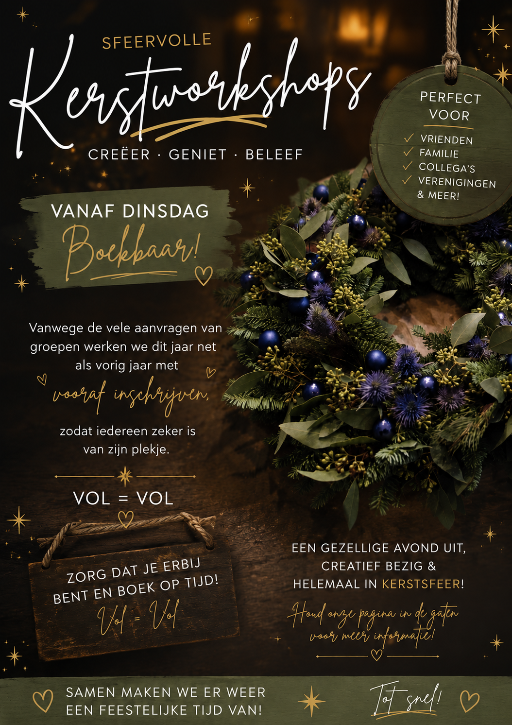 Kerstworkschop dinsdag 24 nov 19.00/21.30 uur