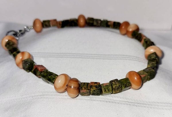 Handmade Unakite Jasper Gemstone Bracelet