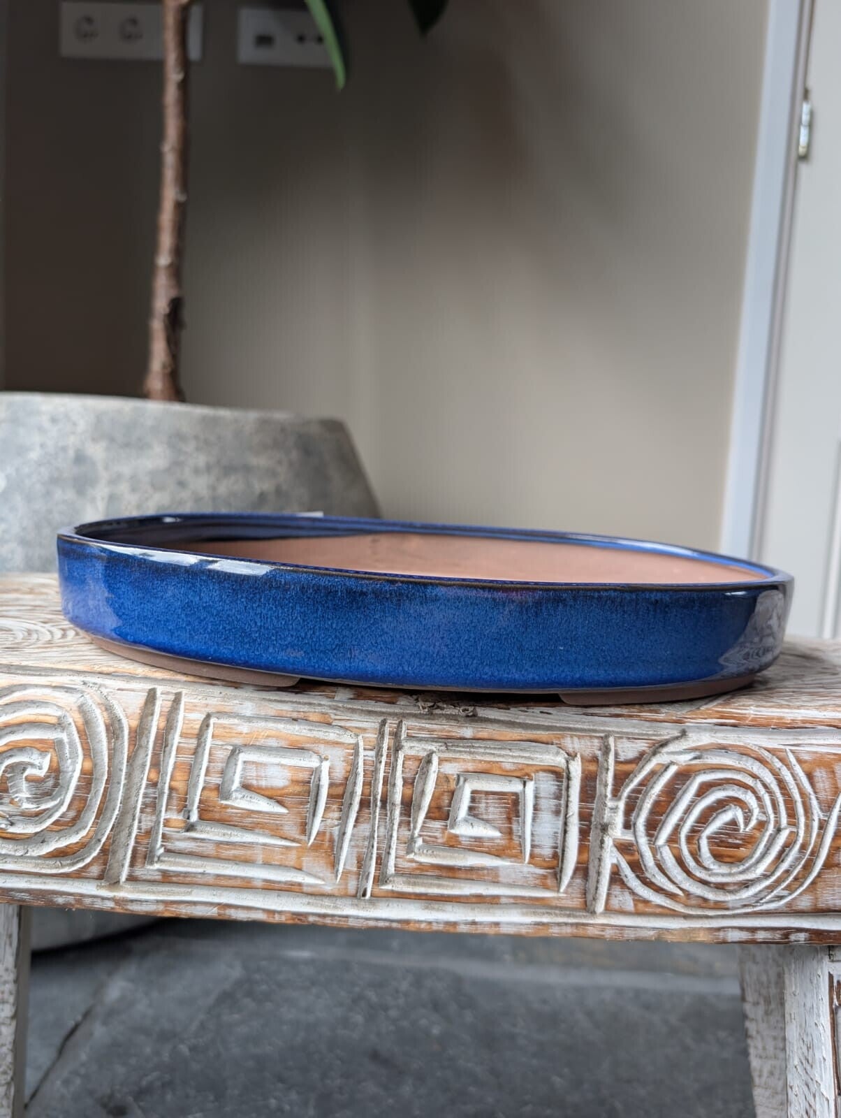 Bonsai Pot Ovaal Blauw  Geglazuurd 31.2 x 21.4 x 4.5