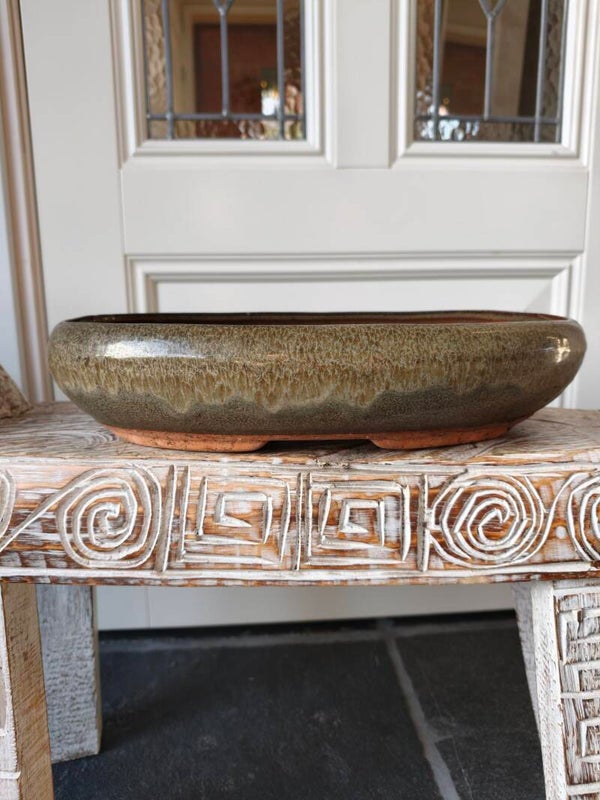 Bonsai pot 35x22x8 geglazuurd groen