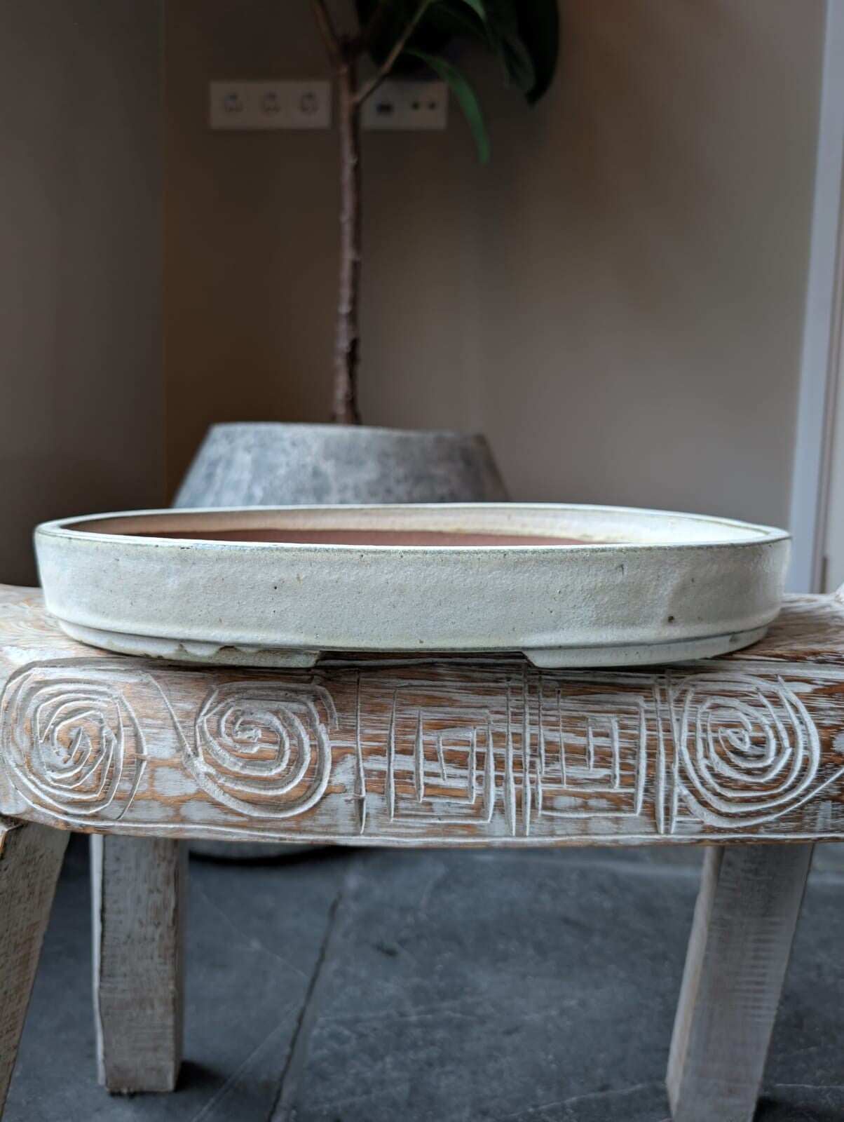 Bonsai pot 37 x 26 x 5 geglazuurd wit