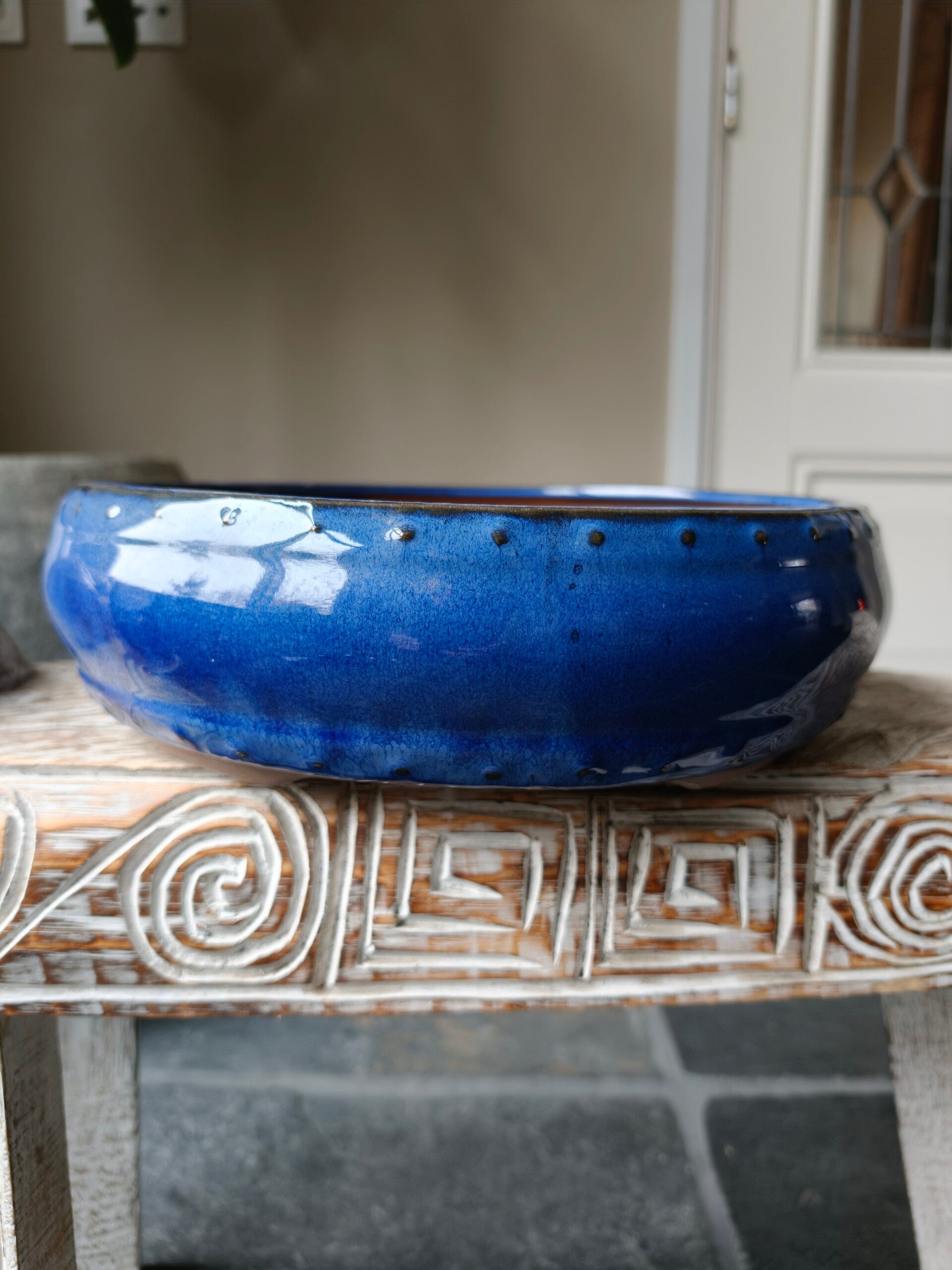 Blauw geglazuurde bonsai pot D=30 hoogte=9.2cm