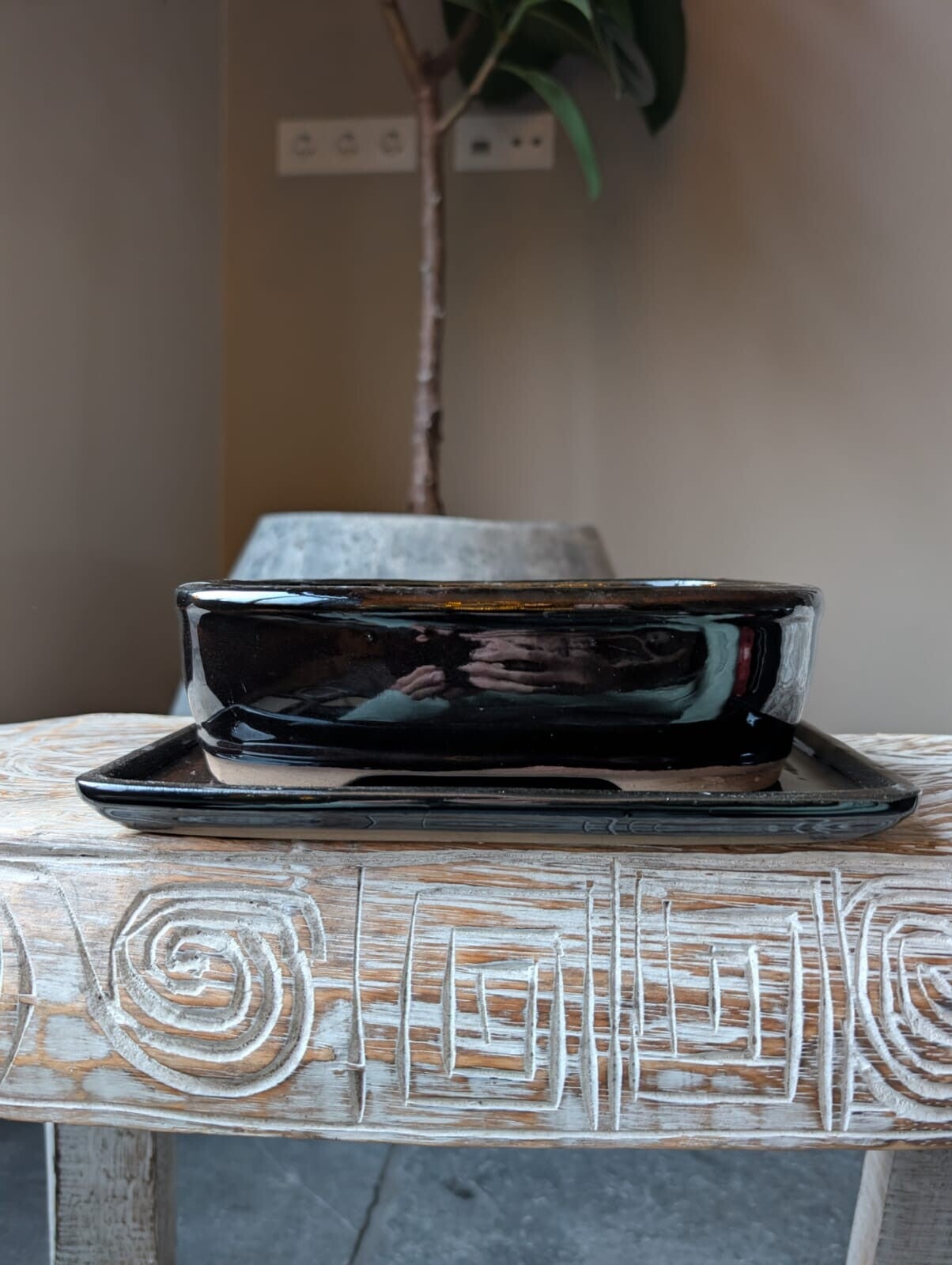 Bonsai pot 22 x 17 x 6.5 met schotel zwart