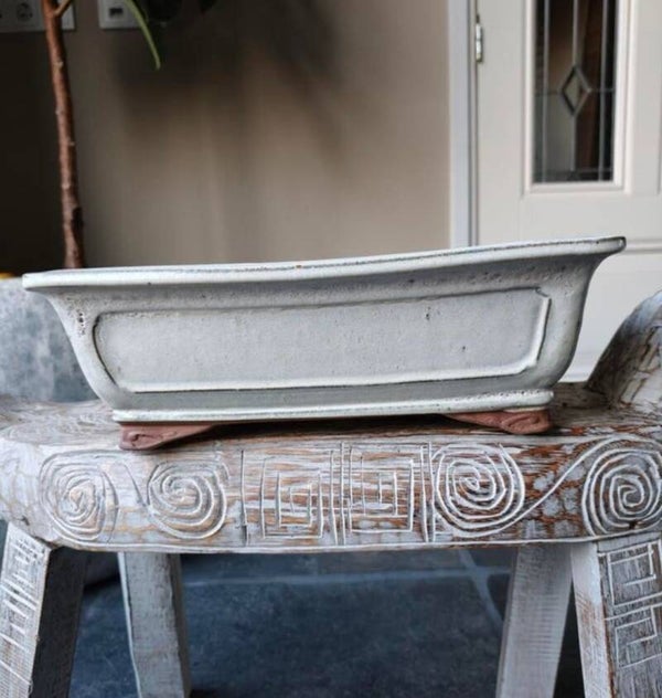 Bonsai pot geglazuurd wit 38 x 31. 5 x 12.3