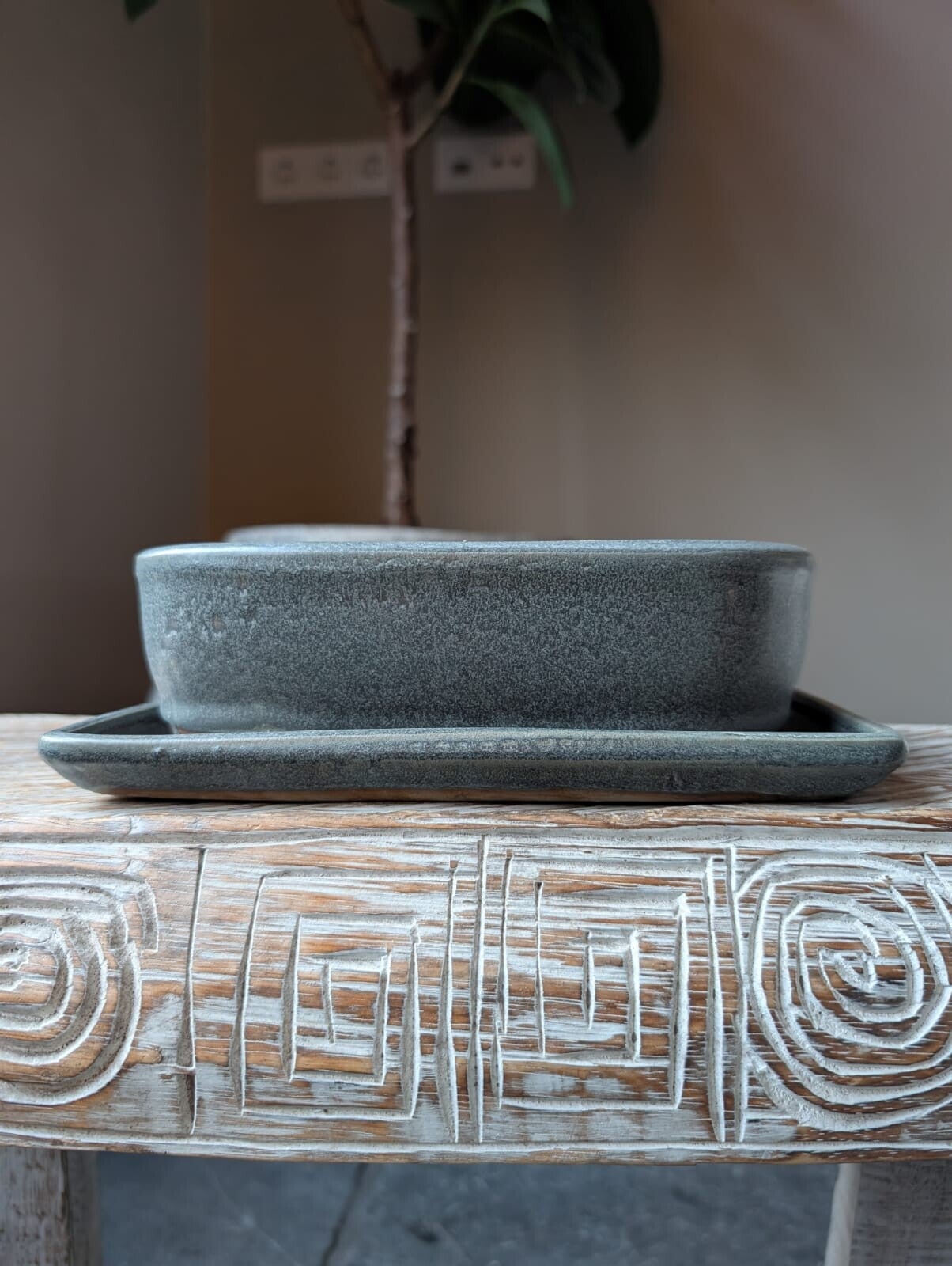 Bonsai pot 22 x 17 x 6.5 blauw/grijsmet schotel