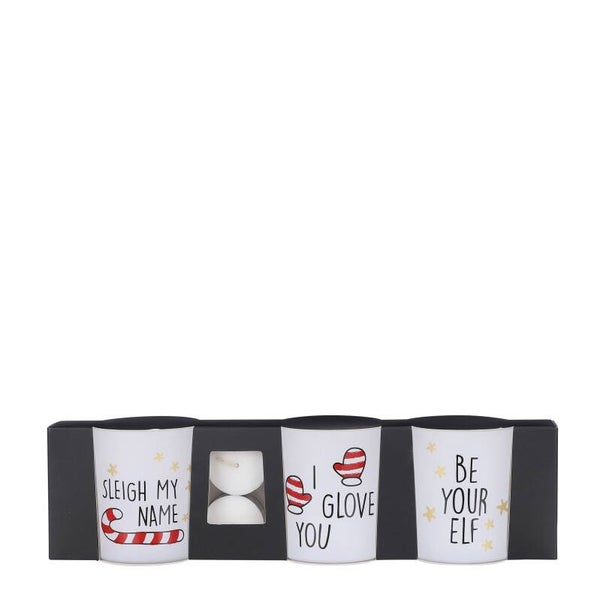 Theelichthouder wit 3 stuks - KERST h8xd7cm