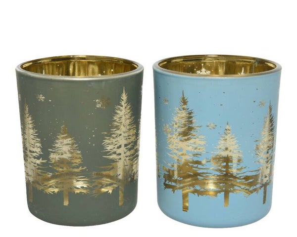 Theelichthouder glas silver and laser tree - H8,3 D7cm