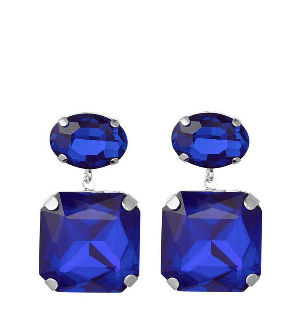 Oorbellen glaskralen vierkant/rond blauw